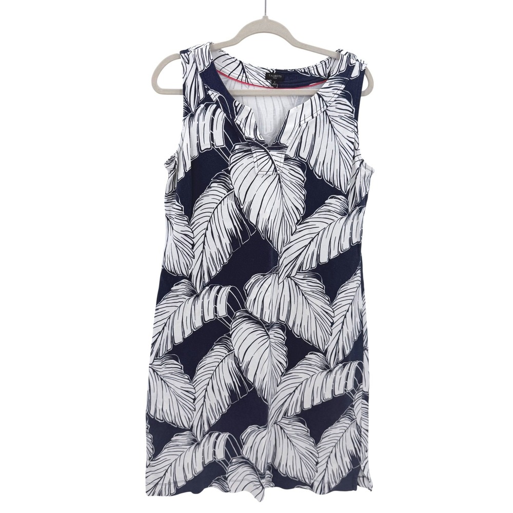 Talbots Woman Navy White Tropical Palm Leaf Sleeveless Shift Dress Plus Size X